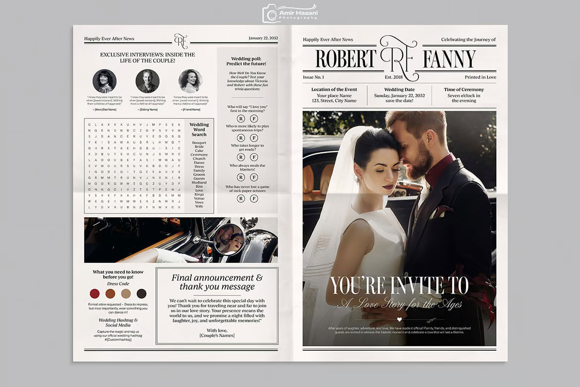 دانلود قالب روزنامه عروسی برای دعوتنامه Wedding Newspaper