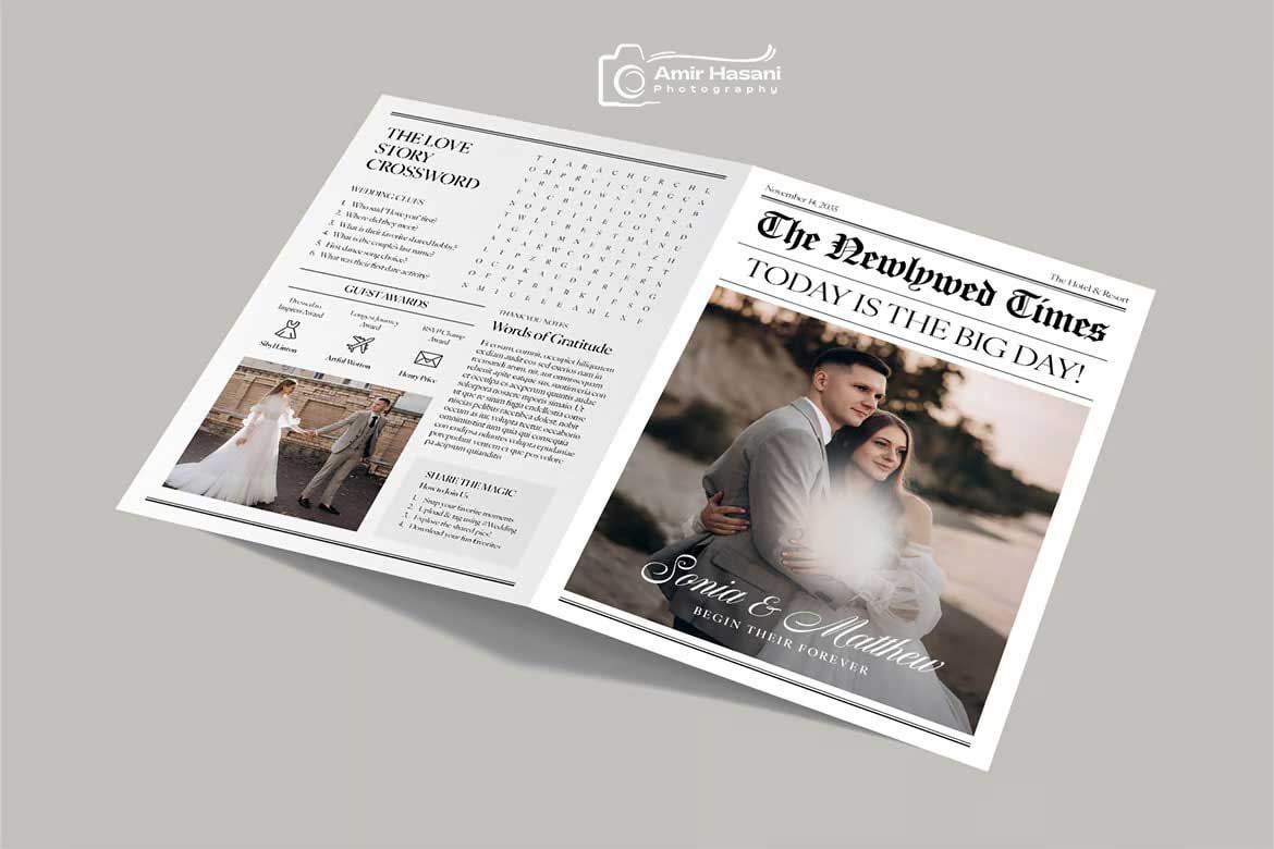 دانلود قالب برنامه روزنامه‌ای روز عروسی – InDesign و Canva
