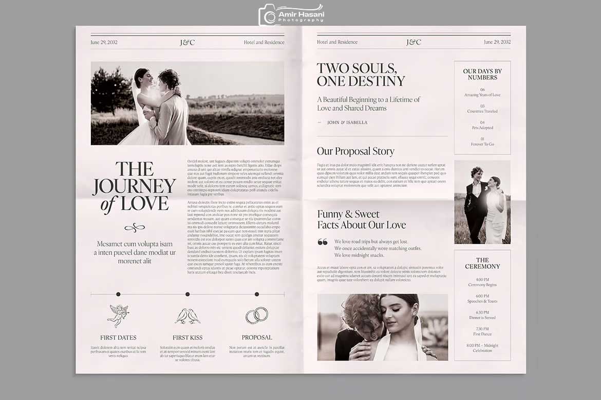 دانلود قالب روزنامه عروسی کلاسیک، InDesign و Canva​